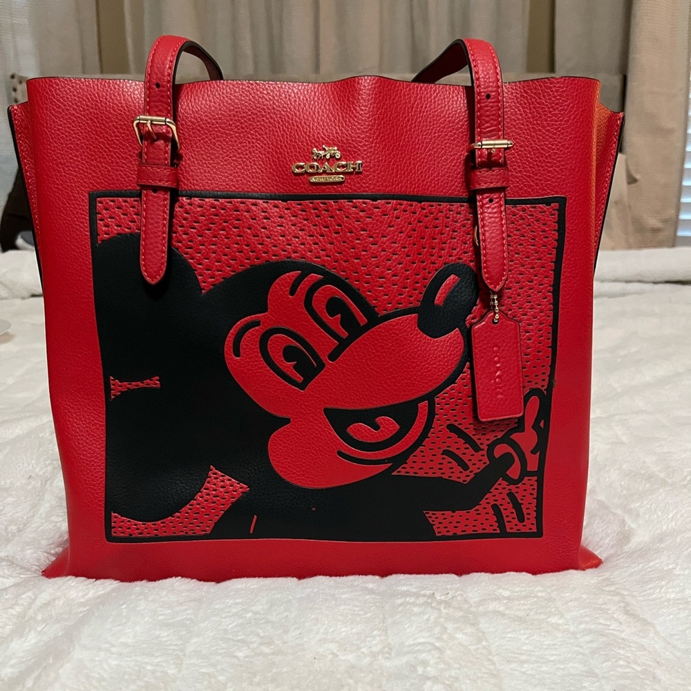 Coach Red and Black Mickey Mouse Tote